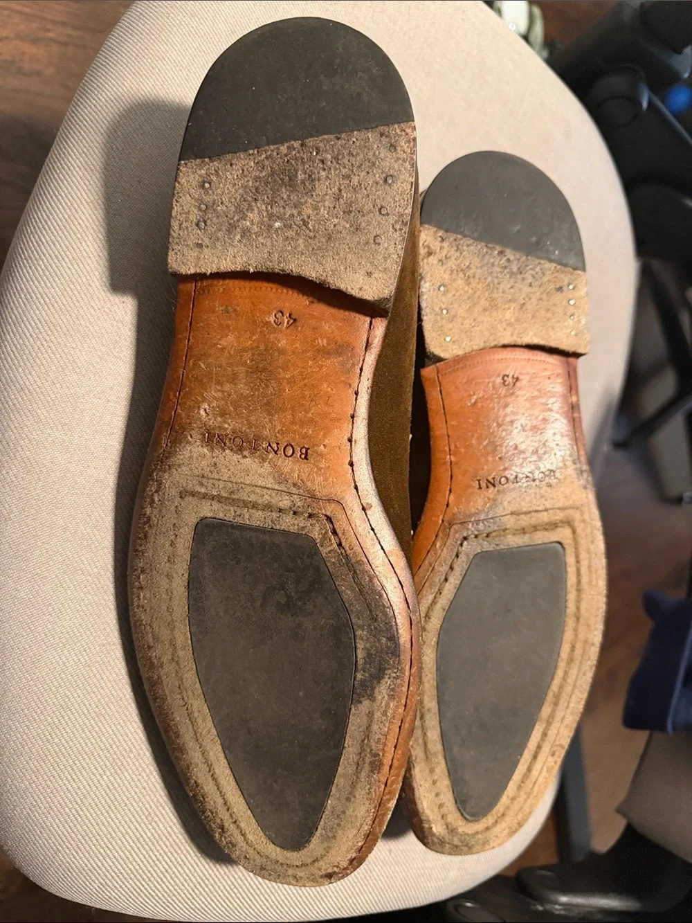 Bonton Brown Suede Penny Loafers with Leather Strap